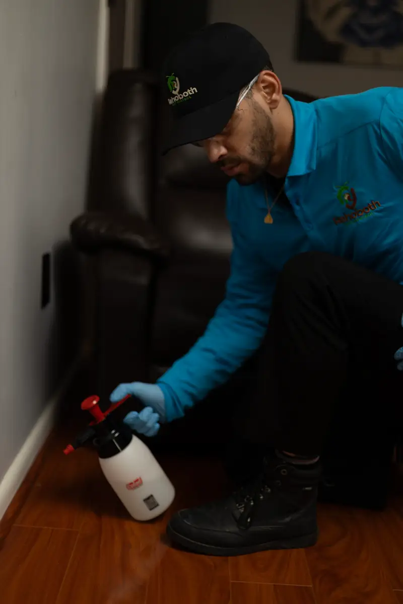 Interior spot treatment along a baseboard